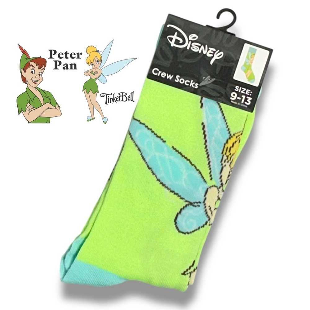 Peter Pan Tinker Bell Crew Socks Disney Green Blue Adult Unisex 9-13 One Size